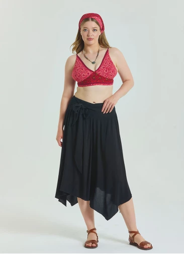 Black Plus Size Skirt with Waist Tie and Gipe Detail 4590